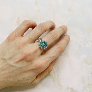 Anillo flor corazón Plata