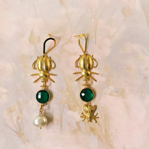 Aretes Escarabajos Piedra color Esmeralda